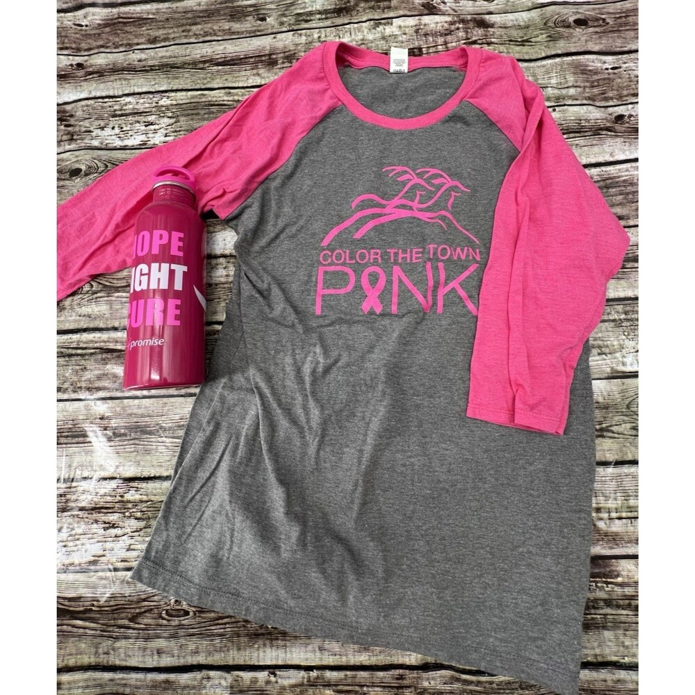 District Made Breast Cancer Awareness Pink Women's Large T-Shirt & Water Bottle